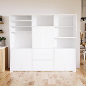 Aktenregal Weiß - Büroregal: Schubladen in Weiß & Türen in Weiß - Hochwertige Materialien - 226 x 196 x 47 cm, konfigurierbar