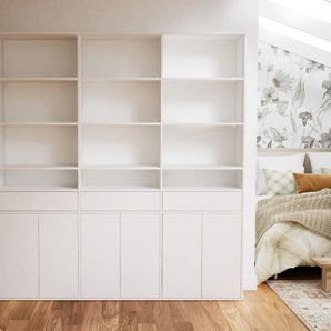 Aktenregal Weiß - Büroregal: Schubladen in Weiß & Türen in Weiß - Hochwertige Materialien - 226 x 232 x 34 cm, konfigurierbar