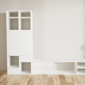 Aktenregal Weiß - Büroregal: Schubladen in Weiß & Türen in Weiß - Hochwertige Materialien - 267 x 194 x 47 cm, konfigurierbar
