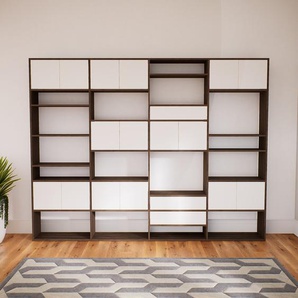 Aktenregal Weiß - Büroregal: Schubladen in Weiß & Türen in Weiß - Hochwertige Materialien - 300 x 232 x 34 cm, konfigurierbar