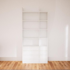 Aktenregal Weiß - Flexibles Büroregal: Schubladen in Weiß - Hochwertige Materialien - 115 x 252 x 34 cm, konfigurierbar