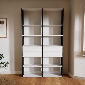 Aktenregal Weiß - Flexibles Büroregal: Schubladen in Weiß - Hochwertige Materialien - 151 x 252 x 34 cm, konfigurierbar