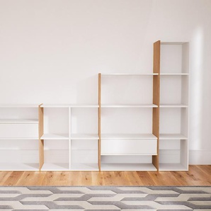 Aktenregal Weiß - Flexibles Büroregal: Schubladen in Weiß - Hochwertige Materialien - 267 x 156 x 34 cm, konfigurierbar