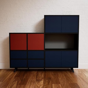 Aktenschrank Blau - Büroschrank: Schubladen in Blau & Türen in Blau - Hochwertige Materialien - 154 x 129 x 34 cm, Modular