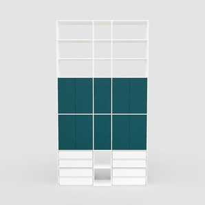 Aktenschrank Blaugrün - Büroschrank: Schubladen in Weiß & Türen in Blaugrün - Hochwertige Materialien - 190 x 348 x 34 cm, Modular