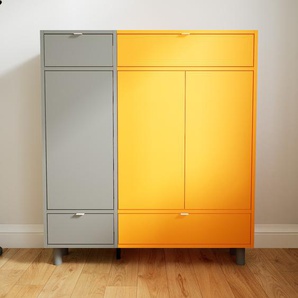 Aktenschrank Gelb - Büroschrank: Schubladen in Grau & Türen in Gelb - Hochwertige Materialien - 115 x 129 x 34 cm, Modular