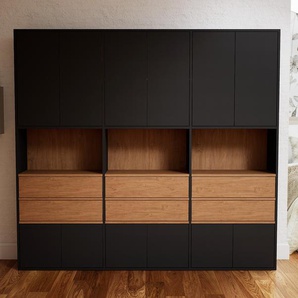 Aktenschrank Graphitgrau - Büroschrank: Schubladen in Eiche & Türen in Graphitgrau - Hochwertige Materialien - 226 x 194 x 34 cm, Modular