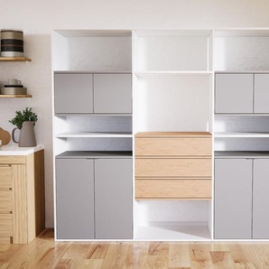 Aktenschrank Grau - Büroschrank: Schubladen in Eiche & Türen in Grau - Hochwertige Materialien - 226 x 194 x 47 cm, Modular