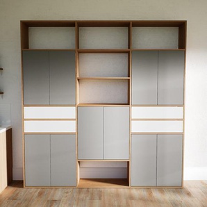 Aktenschrank Grau - Büroschrank: Schubladen in Weiß & Türen in Grau - Hochwertige Materialien - 226 x 232 x 34 cm, Modular