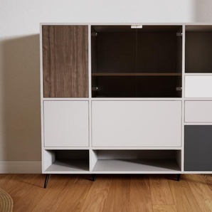 Aktenschrank Hellgrau - Büroschrank: Schubladen in Hellgrau & Türen in Kristallglas klar - Hochwertige Materialien - 154 x 129 x 50 cm, Modular