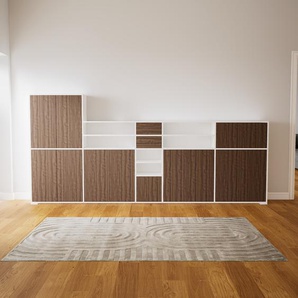 Aktenschrank Nussbaum - Büroschrank: Schubladen in Nussbaum & Türen in Nussbaum - Hochwertige Materialien - 339 x 158 x 34 cm, Modular