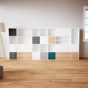 Aktenschrank Weiß - Büroschrank: Schubladen in Eiche & Türen in Weiß - Hochwertige Materialien - 344 x 156 x 34 cm, Modular