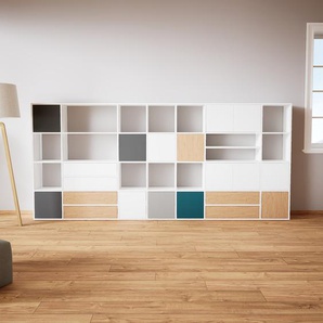 Aktenschrank Weiß - Büroschrank: Schubladen in Eiche & Türen in Weiß - Hochwertige Materialien - 344 x 156 x 34 cm, Modular