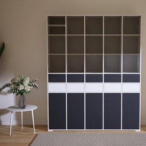 Aktenschrank Weiß - Büroschrank: Schubladen in Graphitgrau & Türen in Graphitgrau - Hochwertige Materialien - 195 x 234 x 47 cm, Modular