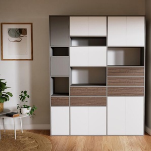 Aktenschrank Weiß - Büroschrank: Schubladen in Nussbaum & Türen in Weiß - Hochwertige Materialien - 190 x 232 x 47 cm, Modular