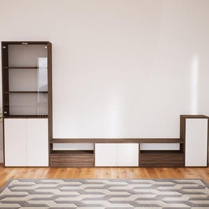 Aktenschrank Weiß - Büroschrank: Schubladen in Nussbaum & Türen in Weiß - Hochwertige Materialien - 339 x 194 x 37 cm, Modular