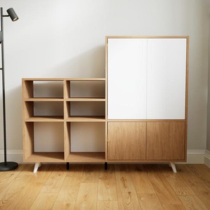 Aktenschrank Weiß - Flexibler Büroschrank: Türen in Eiche - Hochwertige Materialien - 154 x 129 x 34 cm, Modular