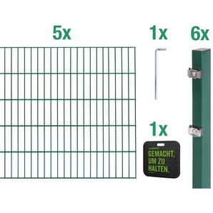 ALBERTS Doppelstabmattenzaun Grundset Zaunelemente Höhe: 80 - 160 cm, Gesamtlänge: 4 - 30 m, zum Einbetonieren Gr. H/L: 120cm x 10 m, Pfosten: 6 St., grün