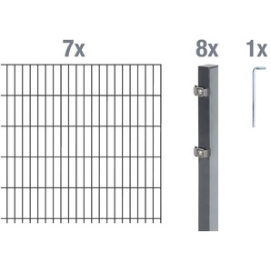 ALBERTS Doppelstabmattenzaun Grundset Zaunelemente Höhe: 80 - 160 cm, Gesamtlänge: 4 - 30 m, zum Einbetonieren Gr. H/L: 120cm x 14 m, Pfosten: 8 St., grau (anthrazit)