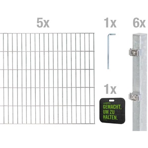 ALBERTS Doppelstabmattenzaun Grundset Zaunelemente Höhe: 80 - 160 cm, Gesamtlänge: 4 - 30 m, zum Einbetonieren Gr. H/L: 140cm x 10 m, Pfosten: 6 St., silberfarben