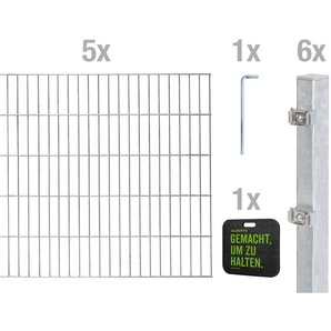 ALBERTS Doppelstabmattenzaun Grundset Zaunelemente Höhe: 80 - 160 cm, Gesamtlänge: 4 - 30 m, zum Einbetonieren Gr. H/L: 160cm x 10 m, Pfosten: 6 St., silberfarben