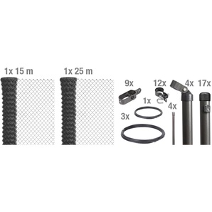 Maschendrahtzaun ALBERTS, grau, H:100cm, Stahl, Zaunelemente, Höhe: 80 - 200 cm, Gesamtlänge: 15 - 100 m, zum Einbetonieren