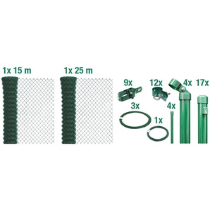 Maschendrahtzaun ALBERTS, grün, H:100cm, Stahl, Zaunelemente, Höhe: 80 - 200 cm, Gesamtlänge: 15 - 100 m, zum Einbetonieren