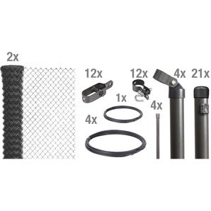 ALBERTS Maschendrahtzaun Zaunelemente Höhe: 80 - 200 cm, Gesamtlänge: 15 - 100 m, zum Einbetonieren Gr. H/L: 150 cm x 50 m, Pfosten: 21 St., grau