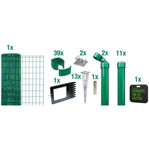 ALBERTS Schweißgitter Fix-Clip Pro Zaunelemente Höhe: 80-150cm, Gesamtlänge: 10 und 25m, mit Bodenhülsen Gr. H/L: 100 cm x 25 m, Pfosten: 11 St., grün