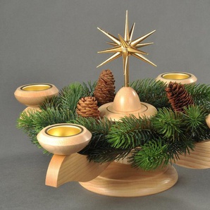 Albin Preissler Adventsleuchter Weihnachtsstern, Weihnachtsdeko, Ø 29 cm, natur, inkl. Tannenkranz