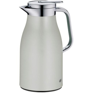 Alfi Isolierkanne Skyline, Silber, Grau, Metall, Uni, 1,0 L, abnehmbarer Deckel, Schraubverschluss, hält warm, kalt, rostfrei, schadstofffrei, Glaskolben, 100% dicht, lebensmittelecht, Ausgießer, doppelwandig, Kaffee & Tee, Kannen, Thermoskannen