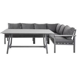 Amatio Dining-Loungeset, Hellgrau, Dunkelgrau, Metall, Kunststoff, Textil, 5-teilig, Füllung: Schaumstoff,Polyester, seitenverkehrt montierbar, L-Form, 259x199 cm, Bsci, Loungemöbel, Loungemöbel-Sets