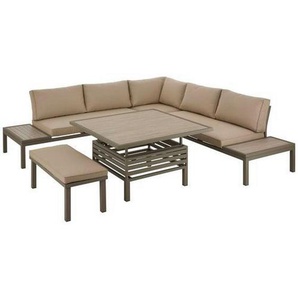 Amatio Dining-Loungeset, Taupe, Cappuccino, Metall, Glas, Textil, Füllung: Schaumstoff,Komfortschaum, 248x248 cm, Tisch höhenverstellbar, Loungemöbel, Loungemöbel-Sets