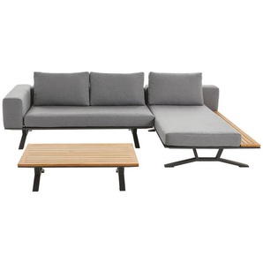 Amatio Loungegarnitur, Natur, Grau, Anthrazit, Holz, Metall, Textil, 8-teilig, Teakholz, massiv, Füllung: Schaumstoff,Polyester, L-Form, einzeln stellbar, 172x97x25 cm, Fsc, Loungemöbel, Loungemöbel-Sets