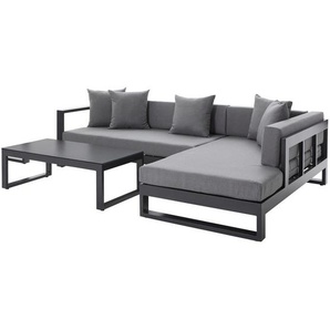 Amatio Loungegarnitur, Anthrazit, Metall, Glas, Textil, 3-teilig, Füllung: Schaumstoff,Schaumstoff,Polyester, Ottomane rechts, L-Form, 248x180 cm, Loungemöbel, Loungemöbel-Sets