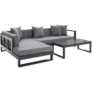 Amatio Loungegarnitur, Anthrazit, Metall, Glas, Textil, Füllung: Schaumstoff,Schaumstoff,Polyester, L-Form, 248x180 cm, Loungemöbel, Loungemöbel-Sets