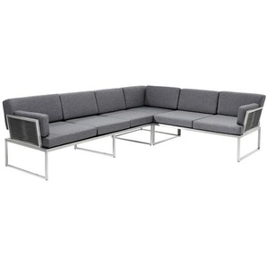 Amatio Loungegarnitur, Edelstahl, Dunkelgrau, Metall, Textil, 3-teilig, Füllung: Schaumstoff, L-Form, 280x75x217 cm, Loungemöbel, Loungemöbel-Sets