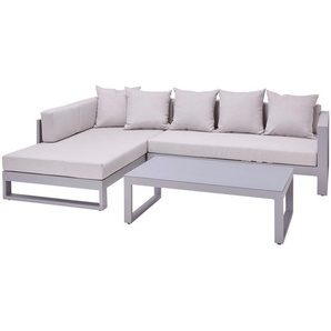 Amatio Loungegarnitur, Hellgrau, Metall, Glas, Textil, 3-teilig, Füllung: Schaumstoff, L-Form, 248x180 cm, Loungemöbel, Loungemöbel-Sets