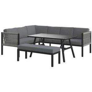 Ambia Garden Dining-Loungeset, Anthrazit, Dunkelgrau, Metall, Kunststoff, Glas, Textil, 5-teilig, Füllung: Schaumstoff,Polyester, seitenverkehrt montierbar, nicht einzeln stellbar, 241x187 cm, Tisch mit Glasplatte, Loungemöbel, Loungemöbel-Sets