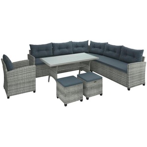 Ambia Garden Dining-Loungeset, Grau, Metall, Kunststoff, 7-teilig, Füllung: Polyester, einzeln stellbar, zylindrisch, Bsci, Loungemöbel, Loungemöbel-Sets