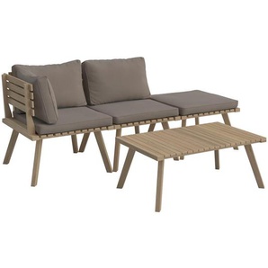 Ambia Garden Gartenset, Grau, Akazie, Holz, Textil, Akazie, massiv, Füllung: Polyester, 186x60 cm, FSC 100%, wetterfest, Balkonmöbel, Balkonmöbel-Sets