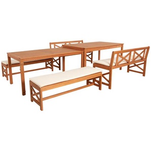 Ambia Garden Gartenset, Weiß, Teak, Holz, Textil, 6-teilig, Eukalyptusholz, Hartholz, Füllung: Schaumstoff, Fsc, Tisch ausziehbar, Balkonmöbel, Balkonmöbel-Sets