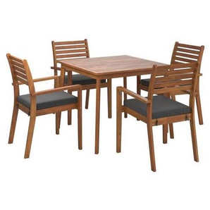 Ambia Garden Gartentischgruppe, Anthrazit, Teak, Holz, Textil, Akazie, Hartholz, Füllung: Komfortschaum, Säule, 90x65x75 cm, Gartenmöbel, Gartenmöbel-Sets