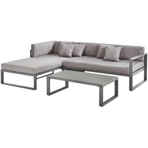 Ambia Garden Loungegarnitur, Anthrazit, Grau, Metall, Textil, Füllung: Schaumstoff,Komfortschaum,Komfortschaum, Ottomane links, L-Form, 248x180 cm, rostfrei, wetterbeständig, Loungemöbel, Loungemöbel-Sets