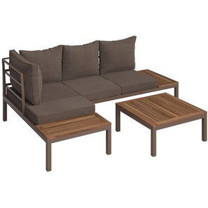 Ambia Garden Loungegarnitur, Braun, Akazie, Holz, Metall, Akazie, vollmassiv, Füllung: Komfortschaum,Faserbällchen, L-Form, einzeln stellbar, 207x138 cm, Fsc, Bsci, Loungemöbel, Loungemöbel-Sets