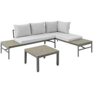 Ambia Garden Loungegarnitur, Braun, Grau, Metall, Kunststoff, Textil, Füllung: Komfortschaum,Komfortschaum, 215x154.5 cm, geeignet für Balkon, Loungemöbel, Loungemöbel-Sets