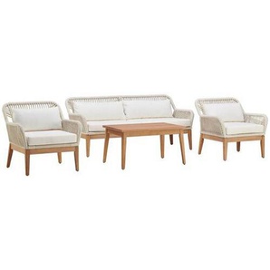 Ambia Garden Loungegarnitur, Creme, Weiß, Holz, Metall, Akazie, vollmassiv, Füllung: Polystyrol,Polystyrol, 85x55x45 cm, Loungemöbel, Loungemöbel-Sets