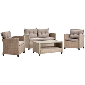 Ambia Garden Loungegarnitur, Grau, Beige, Metall, Kunststoff, Textil, 11-teilig, Füllung: Schaumstoff, eckig, 124x76x67 cm, Loungemöbel, Loungemöbel-Sets