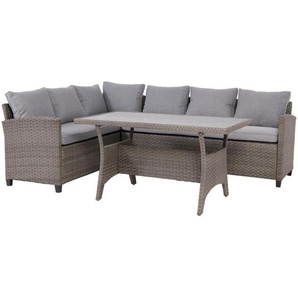 Ambia Garden Loungegarnitur, Grau, Metall, Kunststoff, Textil, 3-teilig, 220 cm, UV-beständig, Loungemöbel, Loungemöbel-Sets