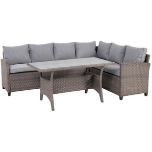 Ambia Garden Loungegarnitur, Grau, Metall, Kunststoff, Textil, 3-teilig, 220x175 cm, Loungemöbel, Loungemöbel-Sets